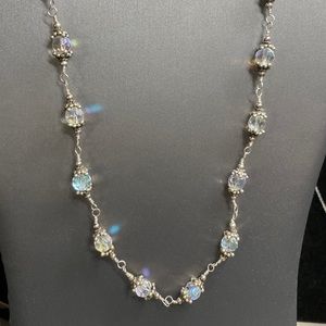 Wonderful AB faceted Glass & Sterling Silver 20” Necklace Hook Clasp Beautiful